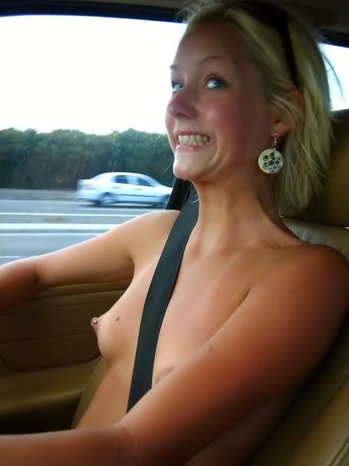 Naked girl driving cars